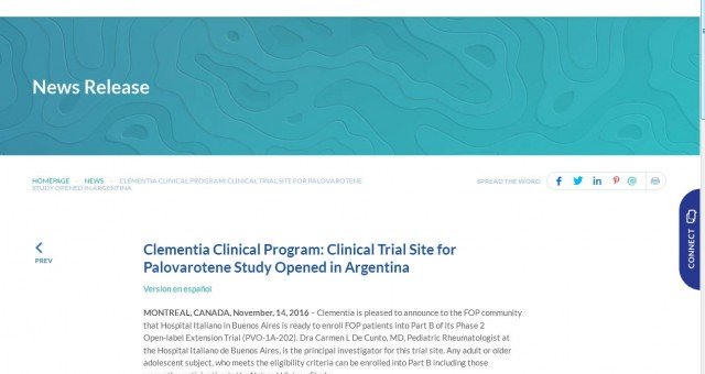 Se abre sitio en Argentina para la prueba de Palovaroten para FOP